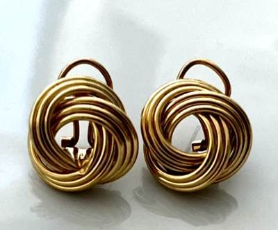 14K Yellow Gold Twisted Love Knot Round Medium Size Earrings Vintage - Image 1 of 4