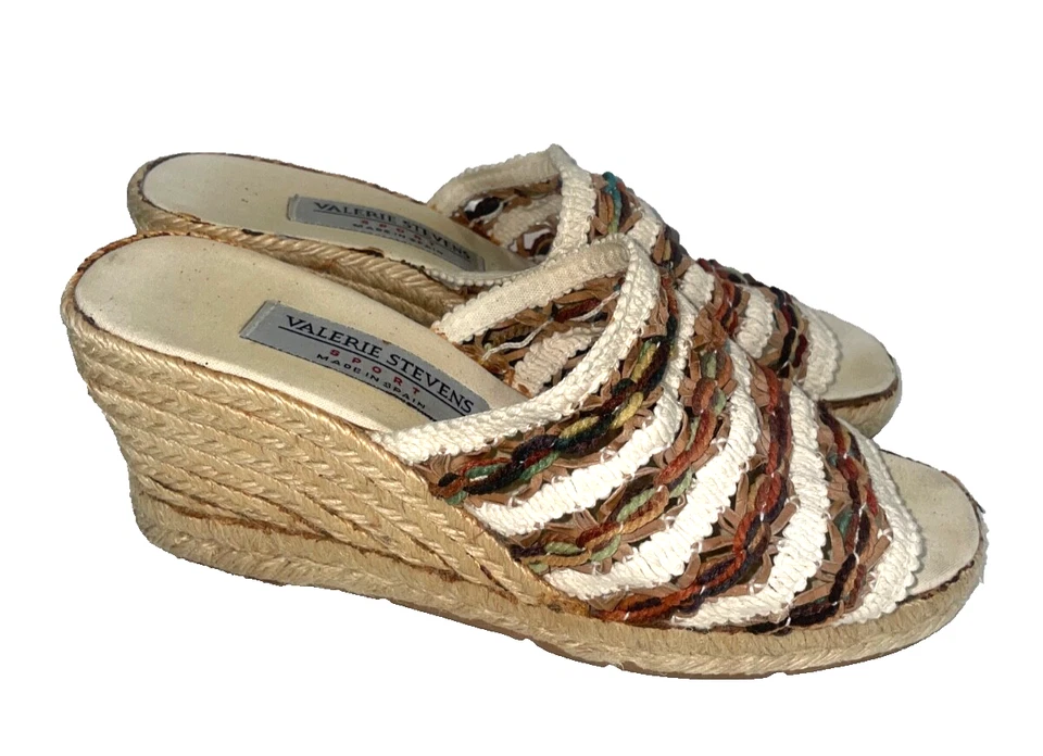 Sandalias Valerie Stevens Vintage Hechas en España Crochet Cuña Slide talla 9 Foto 1 de 4
