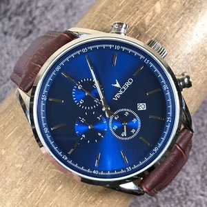 Vincero Men Live Your Legacy Blue Chronograph Leather 43mm Quartz Watch 7 1/2" - Picture 1 of 12