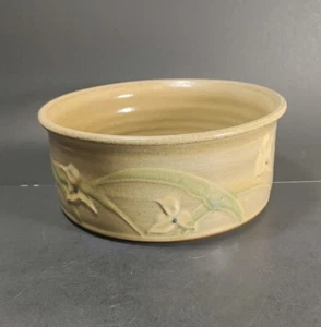 Pottery Handmade Bowl With White Flowers Floral Artist Signed Planter Pot - Picture 1 of 9