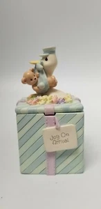 Precious Moments Joy On Arrival Trinket Box Stork With Bear reversible baby boy - Picture 1 of 12