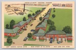 American Motor Lodge Geschäfte Theater Geschäfte Salt Lake City UT um 1940 Postkarte - Bild 1 von 2