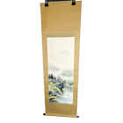 Asian Paper Scroll Painting Wall Art Mountain Landscape Large 16x52" Ink Art
