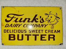 Vintage Funk's Dairy Company Porcelain Sign Livestock Milk Farming Cattle Cream