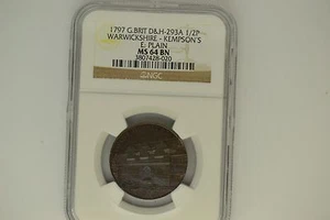 Great Britain: 1797 D&H-293A Half Penny- NGC MS-64 BN.  Warwickshire-Kempson's.  - Picture 1 of 3