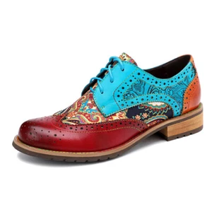 Retro British Style Women's Wing Tip Brogues Lace Up Flats Leather Oxfords Shoes - Picture 1 of 9