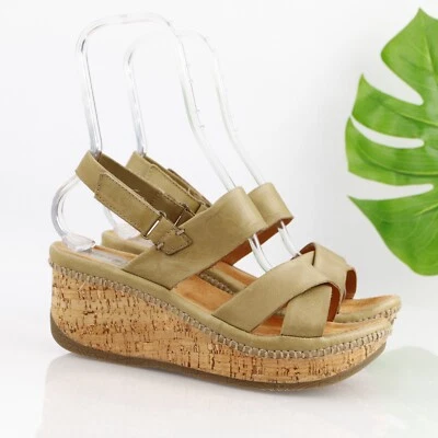 Bussola Womens Formentera Sandal Size 41 8.5 Olive Leather Cork Wedge Platform - Image 1 of 4