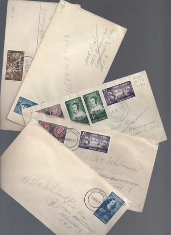5 1952 South & South West Africa FDC's  2 combo; 1 w/ multiple back cancels Cover