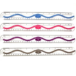 Set of 4 Westcott 12" Plastic Wave Ruler Inch/Metric Scale Assorted Colors - Picture 1 of 1