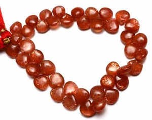 Super Fine Quality Natural Gem Sunstone Heart Shape Briolette Beads 9" Strand - Picture 1 of 1