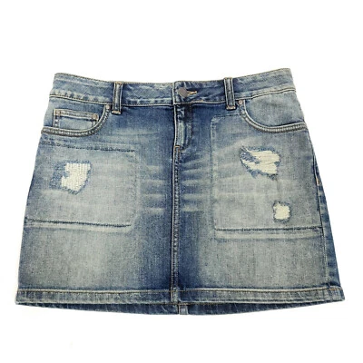 London Jean Womens Denim Skirt 2 Blue Distressed Stretch Jeans - Image 1 of 4
