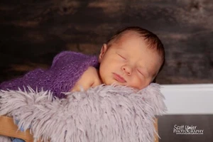 Newborn Photography Props, Wrap & Bonnet 3 Pc Purple Infant Baby Blanket Stuffer - Picture 1 of 6
