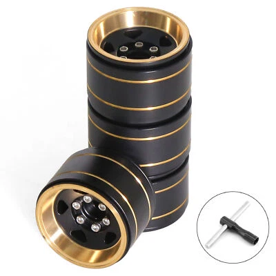 4x Brass 1.0" Beadlock Wheel Rim For 1/18 TRX4M SCX24 RC Crawler Car Black Gold - Image 1 of 4