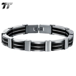T&T Stainless Steel Link Bracelet Silver/Black (BBR175) - Picture 1 of 1