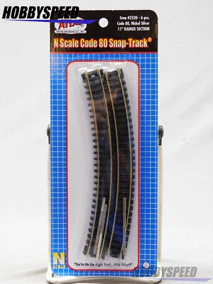 ATLAS #2520 N SCALE 11" RADIUS SECTION SNAP TRACK (6) CODE 80 black ATL2520 NEW - Image 1 of 2
