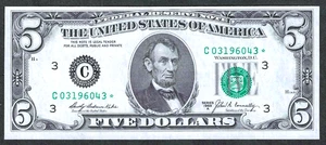 1969-A $5 PHILADELPHIA FEDERAL RESERVE **STAR NOTE** CHOICE CRISP UNCIRCULATED - Picture 1 of 2