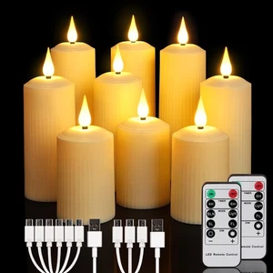 Rechargeable LED Pillar Candles Flameless Flickering Candle Lights with Remot... - Picture 1 of 7