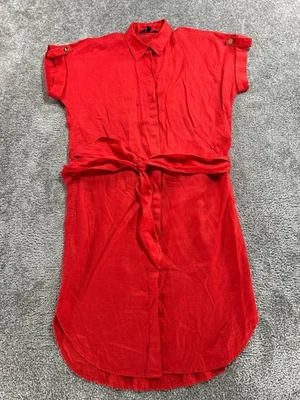 Lauren Ralph Lauren Shirt Dress Womens 6 Red Wrap Linen - Image 1 of 4