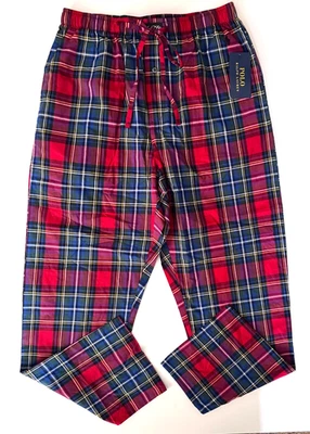 POLO RALPH LAUREN 棉 LOUNGE PAJAMA 裤子 Dk 红色和蓝色格子男式中号全新 — 第 1/4 张图片