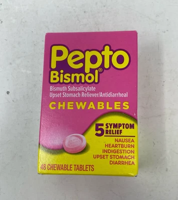 Pepto-Bismol Chewables Upset Stomach Reliever 48 Chewable Tablets ExP 11/26 - Image 1 of 4