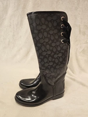 Mujeres COACH Tristee Corsé con Cordones Logo Firma Botas de Lluvia Negras Talla 8B Leer Foto 1 de 4