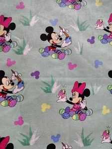 MINNIE AND MICKEY Coloring Eggs Easter fabric 100% COTTON 2Yards Green CP695 - Picture 1 of 5
