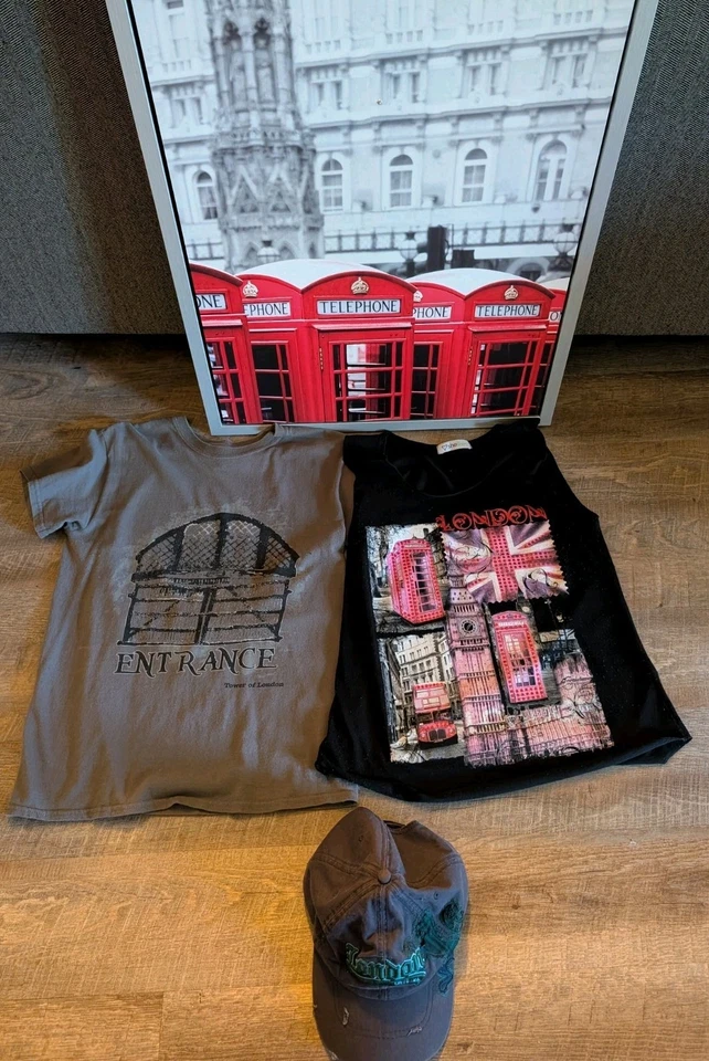 Conjunto de viaje Londres Reino Unido: camisetas, gorra de béisbol y obras de arte Foto 1 de 4