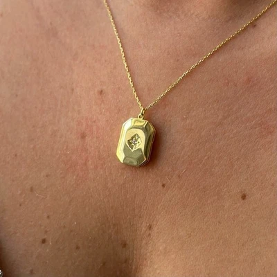 14k Gold Lab-Created Diamond North Star Locket Pendant Necklace for Women Her - Image 1 of 4