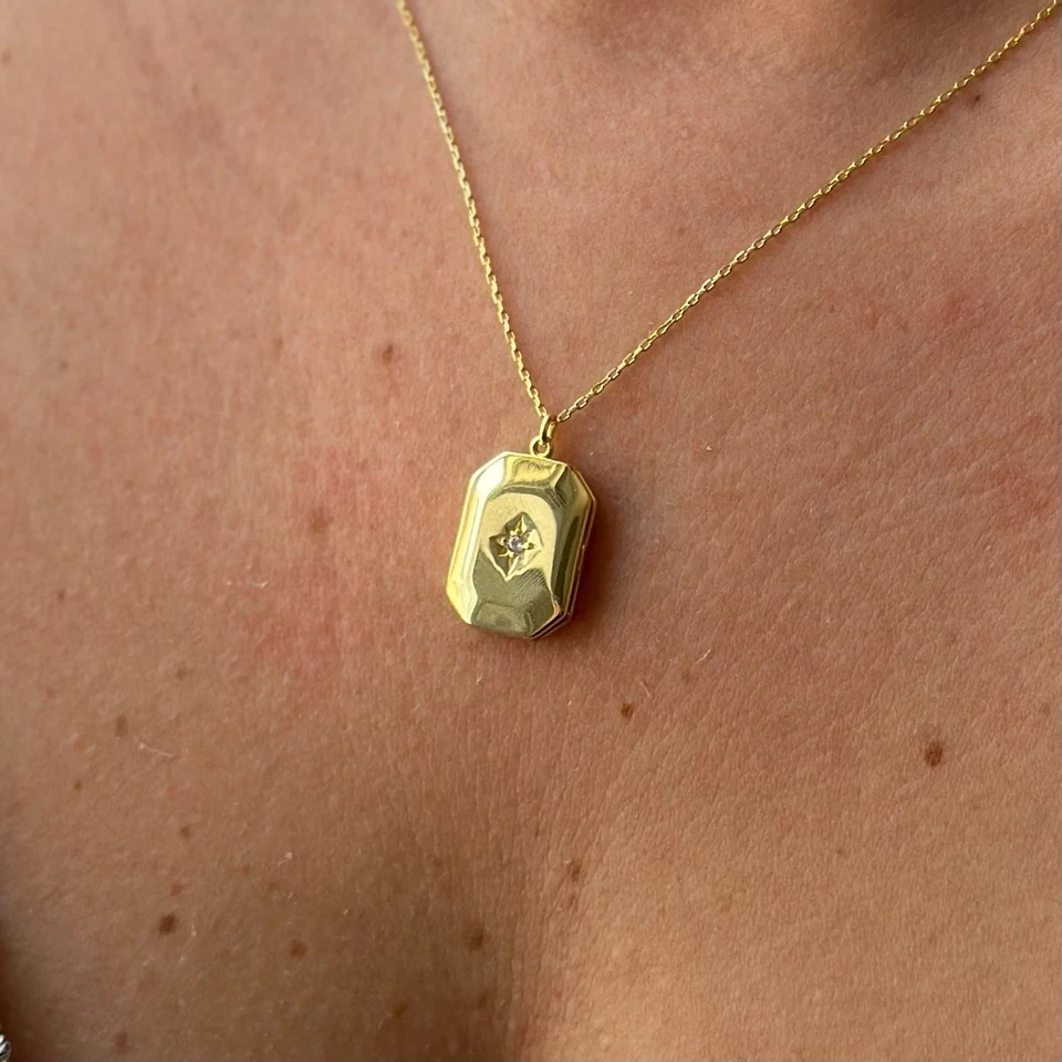 14k Gold Lab-Created Diamond North Star Locket Pendant Necklace for Women Her - Image 1 of 4