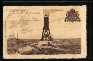 Lithographie Cuxhaven-Döse, Die Kugelbaake mit Segelschiff 1907 - Picture 1 of 2
