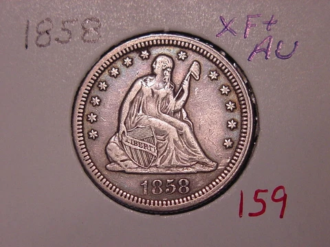1858 SEATED LIBERTY QUARTER XF + AU POPULAR DATE COMBINED SHIPPING Cover