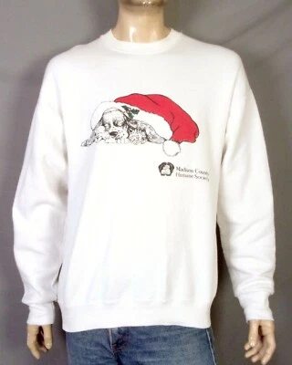 vintage 80s 90s Madison County Humane Society Sweatshirt Christmas Dog Animal XL — 第 1/4 张图片