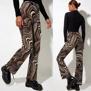 Motel Rocks Jeans Zoven Flare Trouser in 70s Ripple Swirl Pattern XXS Brown - Picture 1 of 16