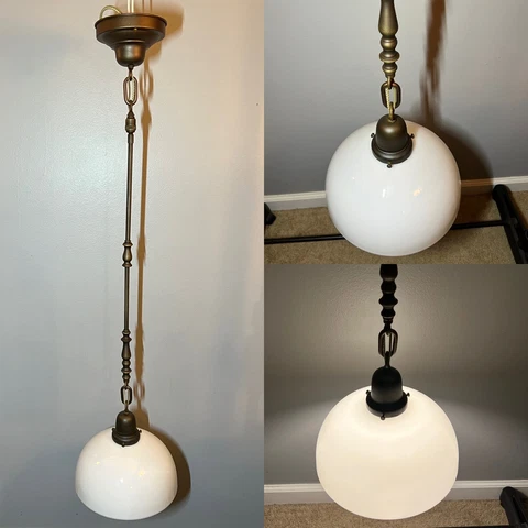 Rewired Single Long Pendant Fixture With Milk White Globe HB Cover