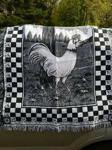 Lap Blanket Chicken Throw Wall Hanging Checkered Black & White Blanket Farmhouse - Picture 1 of 11