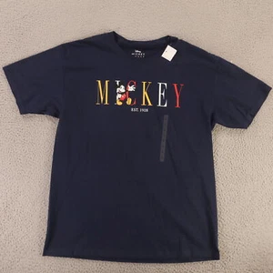 Disney Shirt Mens Blue 100% Cotton Short Sleeve Spell Out Mickey Mouse - Picture 1 of 8