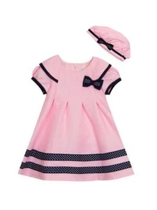 Nautical Pink & Navy Dot Trim Dress Hat Set 2T 3T 4T - Picture 1 of 1