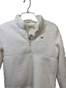 Vineyard Vines Girls White 1/2 Zip Fuzzy Classic Sweater Pullover Sz Med (10-12) - Picture 1 of 7