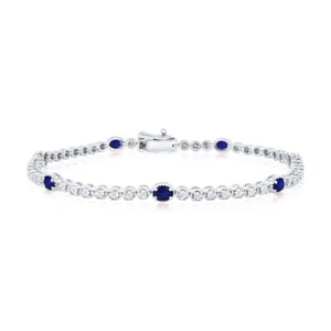 Lab-Grown Oval 1.88ct Sapphire & 0.09ct Natural Diamond Bracelet - Picture 1 of 1