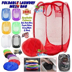 Laundry Bag Pop Up Washing Foldable Basket Bag Mesh Hamper Clothes Storage Tidy - Picture 1 of 40