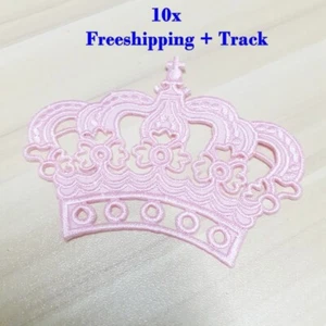 10x Iron On Patch Pink Crown Embroidered Sew Applique For Shirt Jacket Handcraft - Picture 1 of 12