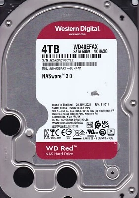 WD40EFAX-68JH4N1 s/n: WX12D8 JUN / 2021 Thailand 4TB SATA 3.5" WESTERN DIGITAL - Image 1 of 4