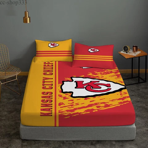 Kansas City Chiefs Fitted Sheet Mattress Cover Pillowcase Bedding Set 3PCS Gifts Cover