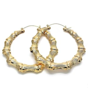 High Quality Classic 14K Gold Filled Bamboo Round Shaped Hollow Hoop Earrings - Picture 1 of 2