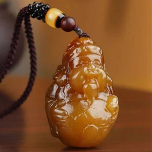 Natürliche gelbe Jade Anhänger Tibetische Gottheit Amulett Halskette Edelstein Schmuck - Bild 1 von 7