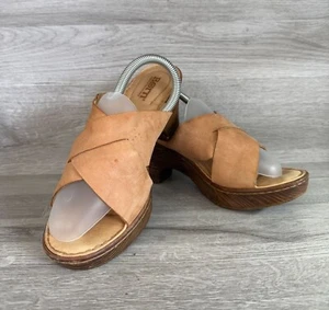 Born Womens Leather Crisscross Sandals With Wooden Platform Heel - Picture 1 of 8