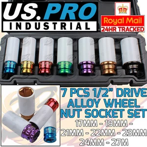US PRO INDUSTRIAL Alloy Wheel Nut Thin Wall DEEP Impact Socket Set 1/2"DR 3459 - Picture 1 of 4