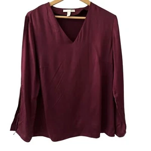 Blusa Hugo Boss Púrpura Roja 93% Seda Elástica Cuello en V Fluida Mangas Abiertas Talla 10 - Imagen 1 de 8