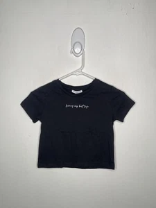 Primark Crop Top Girls Size 7-8 Black Short Sleeve Live Your Best Life Shirt - Picture 1 of 4