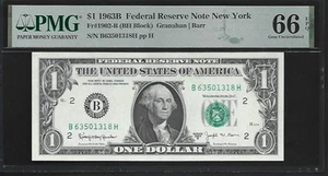 US $ 1 1963B PMG 66 EPQ UNC Fr #1902-B FRN New York Granahan/Barr - Picture 1 of 4